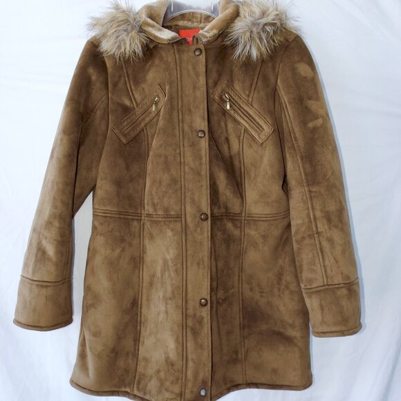 Vintage ESPRIT Faux Suede Tan Coat or Jacket, Lined, Removable Hood, Size XL EC - Picture 12 of 14